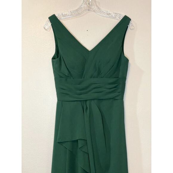 Azazie Size 4 Julianna Formal Dress Maxi A Line Pleated Waist V Neck Dark Green - Picture 5 of 14